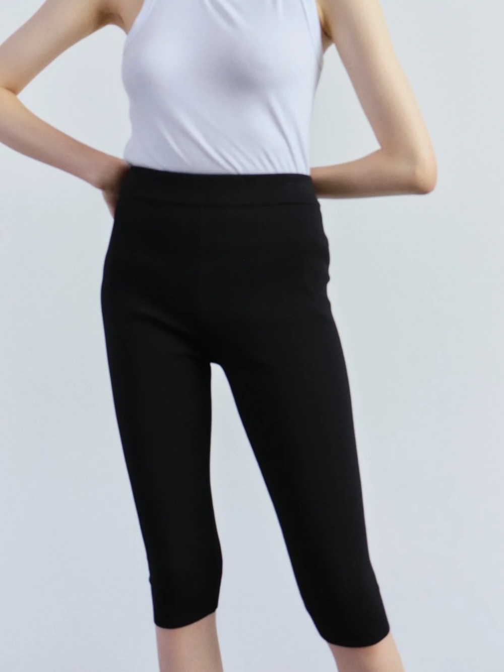 Mijeong Park Knit Capri Leggings Mid Rise  Cropped Pants Black Women’s Size L